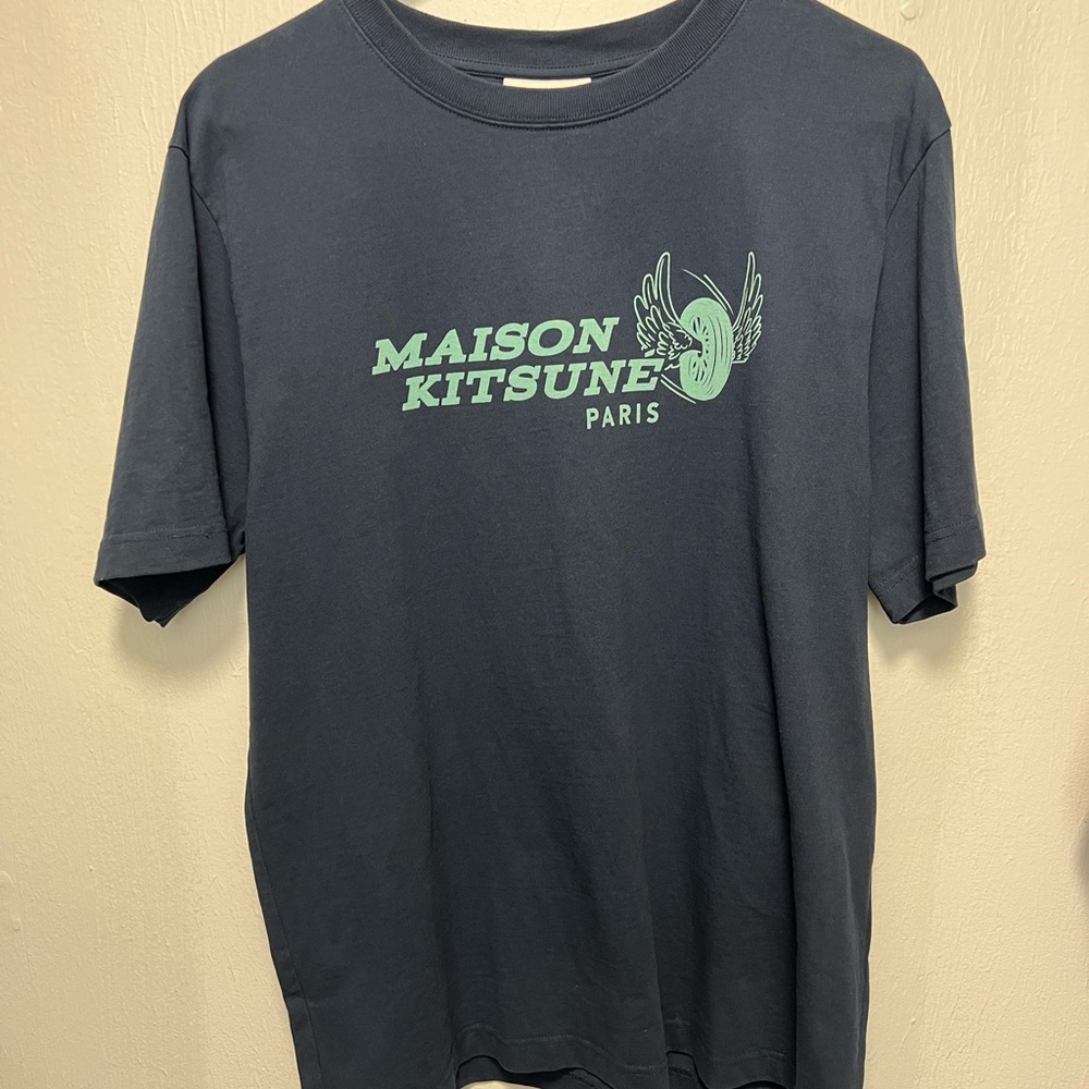 Maison Kitsuné Dark Blue Racing Wheels Crewneck Tee